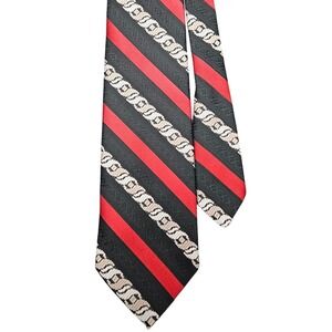 Wembley Wemlon Tie Black Red Stripe Chain Pattern Vintage Career Formal Office
